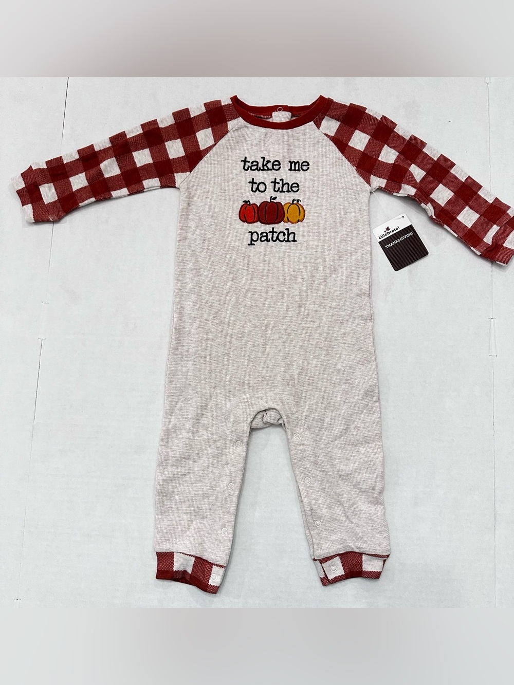 NWT's Baby Unisex Fall/ Thanksgiving Pumpkin Patch Long Sleeve Oatmeal Romper